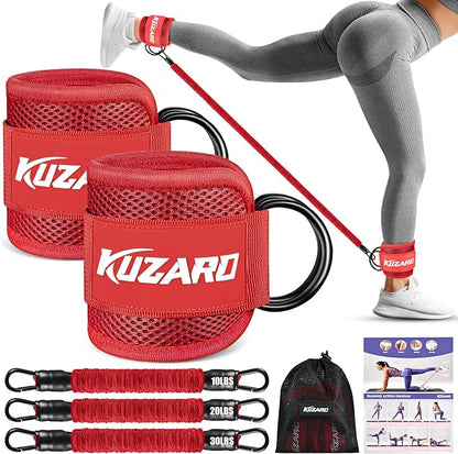 KUZARO Ankle Resistance Bands with Cuffs, Ankle Weights Bands for Working Out, Women Leg and Glutes Workout Equipment, Exercise Bands for Kickbacks, Butt and Booty Trainer, Home Gym Fitness Equipment