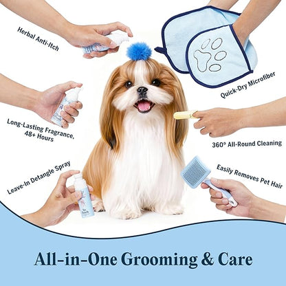 FlyDog The Rover Pet Travel Bag - 11 Piece Dog Grooming Kit with Shampoo, Conditioner, Paw Cream, Toothpaste & Toothbrush, and More, Dog Camping Essentials for Hiking and Outdoor Adventures