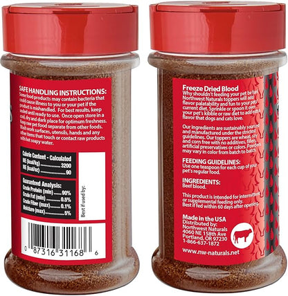 Northwest Naturals Freeze-Dried Beef Blood Functional Topper - for Dogs & Cats - Healthy, 1 Ingredient, Human Grade Ingredients, All Natural, Proudly Made in USA, 3.5 Oz (Pack of 2)
