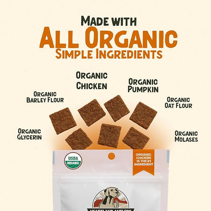 Heartland Antlers Organic Chicken Jerky Dog Treats – Soft Waffle-Style Chews for All Life Stages – Grain-Free, Low Fat, Made in USA, Upcycled Ingredients, 4oz