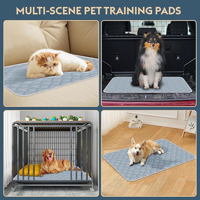 FunFurry Washable Super Absorbent Pee Pads - 2 Pack Reusable Waterproof Pet Training Pads with Paw Shape Non-Slip Backing (Light Grey, 36" x 48")