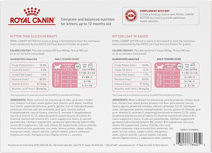 Royal Canin Feline Health Nutrition Kitten Thin Slices in Gravy and Loaf in Sauce Variety Pack Cat Food, 3 oz (Pack of 12)