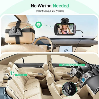 Wireless Baby Car Camera Monitor – 4.3 Inch Display with 360° Rotating Rear Facing Car Seat Cameras, 1080P HD Night Vision IR-Cut, USB & Battery Powered Backseat Baby Monitor for Infant Toddler