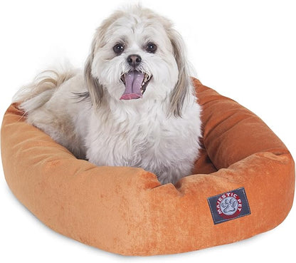 Majestic Pet 24 Inch Micro Velvet Calming Dog Bed Washable – Cozy Soft Round Dog Bed with Spine for Head Support - Fluffy Donut Puppy Mat 24x19x7 (inch) Small – Orange (2025)