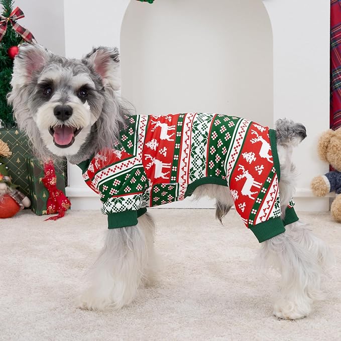 XPUDAC Dog Christmas Pajamas Stretchy Dog Clothes for Small Medium Dogs Boy Girl Puppy Onesie Doggie Jammies Winter Pet Costume Pjs Cat Apparel, Red, Green, XL