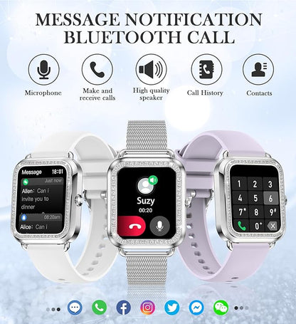 1.6'' Touch Screen Smart Watch for Women (Answer/Make Call), Activity Trackers and Smartwatches with Waterproof Heart Rate Sleep Monitor 100+ Sports Pedometer AI Voice,Fitness Watch for iPhone Android