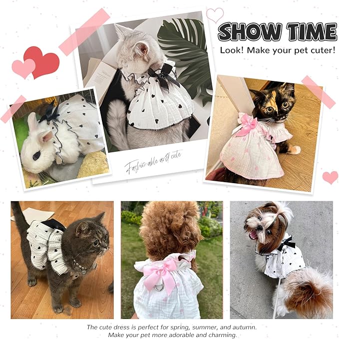 Dog Dresses for Small Dogs Girl Female Dog Cat Clothes Dress Cute Cotton Extra Summer Clothes Bow Decor Printed Love Birthday Outfit Puppy Clothes (Light Pink, Medium)