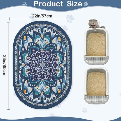 Glittme 33"x22" Cat Litter Mat with Mesh Design - Non-Slip & Waterproof Litter Trapping Pad for Litter Box Protects Floors from Stains Soft Texture for Pets,Navy