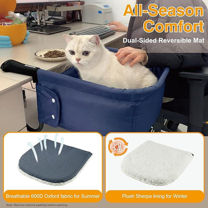 Cat Desk Bed for Large Cats 50 lbs Heavy Duty Cat Bed for Desk Attachment with Paw Design Extra-Sturdy Dog Chair Dual-Sided Mat Waterproof Easy Assembly for Gaming Desk Kitchen Island Blue