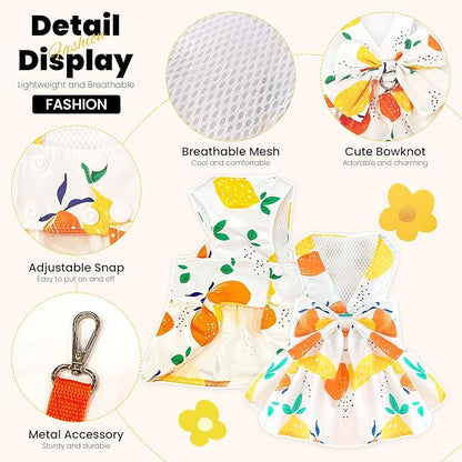 ABRRLO Cute Dog Dress Small Dog Clothes for Girls Female Puppy Outfits Yellow Lemon Pet Summer Clothes Bowknot Doggy Cat Princess Dress Harness for Holiday Birthday Party Costume Clothing(Yellow,M)