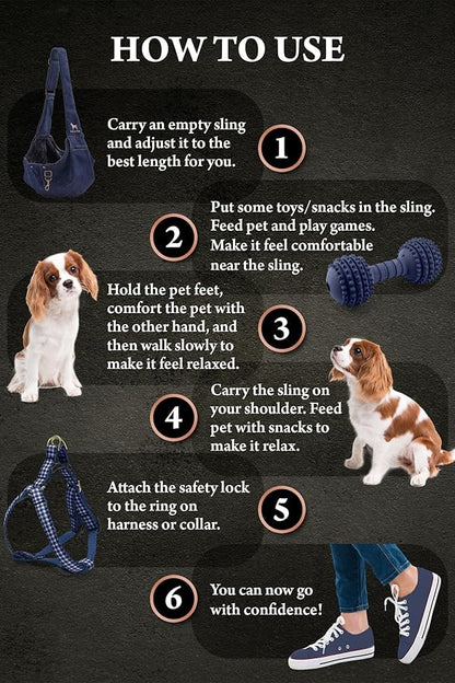 Noah & Paw Dog Sling Carrier for Small Dogs 3-10lb, Dog Sling for Small Dogs and Cats, Dog Carrier with Adjustable Padded Strap, Premium Denim, Lined with Fur, Double Safety Feature, Machine Washable
