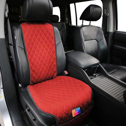 FH Group Car Seat Cushion – Faux Leather Single Front Seat Cover with Front Pockets, Airbag Compatible, Universal Fit Car Seat Cushion for Driver or Passenger Seat, SUV, Truck, Sedan & Van – Red