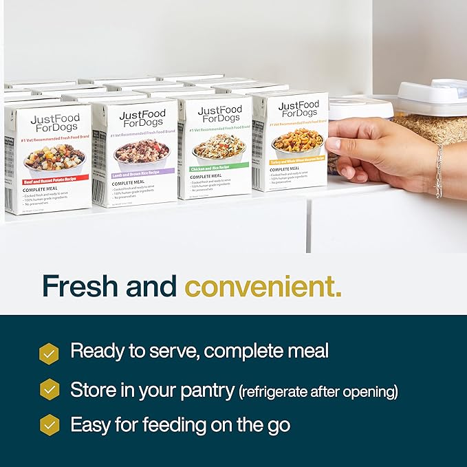 JustFoodForDogs Pantry Fresh Wet Dog Food,Complete Meal or Dog Food Topper,Chicken & White Rice Human Grade-Dog-Food Recipe - 12.5 oz,(Pack of 24)