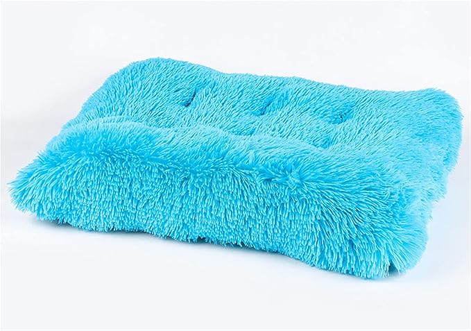 Liveinu Long Plush Calming Pet Bed Cuddler Pet Bed for Dogs and Cats Fluffy Faux Fur Dog Bed with Anti Slip Bottom Machine Washable Pet Sleep Bed Crate Mat Blue L
