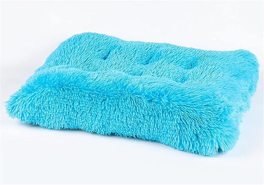 Liveinu Long Plush Calming Pet Bed Cuddler Pet Bed for Dogs and Cats Fluffy Faux Fur Dog Bed with Anti Slip Bottom Machine Washable Pet Sleep Bed Crate Mat Blue L