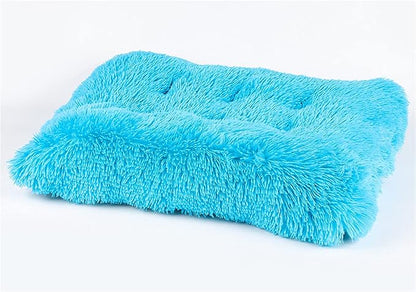 Liveinu Long Plush Calming Pet Bed Cuddler Pet Bed for Dogs and Cats Fluffy Faux Fur Dog Bed with Anti Slip Bottom Machine Washable Pet Sleep Bed Crate Mat Blue XL