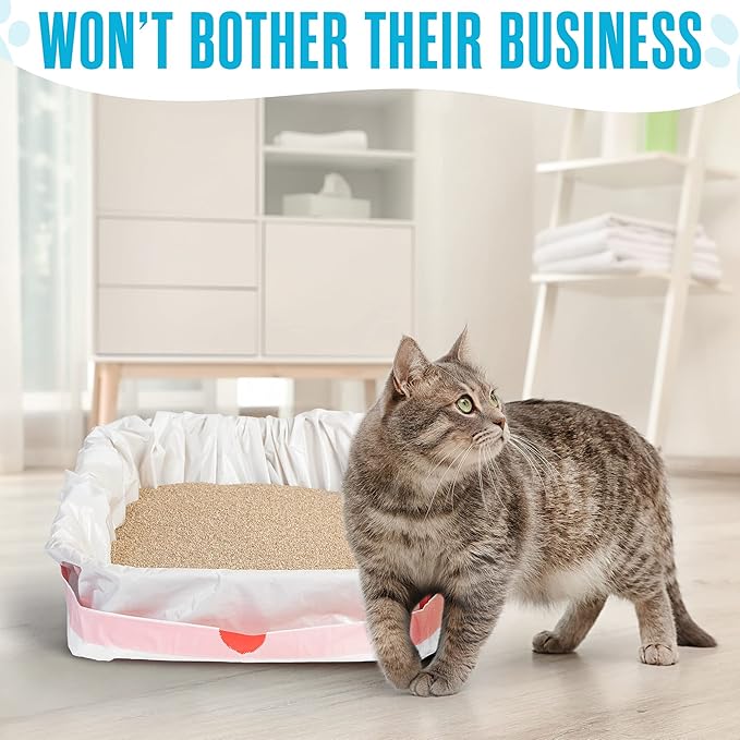Houseables Cat Litter Bags, Cat Box Liners, Litter Box Liners, Litterbox Bags, 37" x 18" 30 Pack, For Kitty Pan, Jumbo, Large, Heavy Duty, Poop Holder, Waste, Disposable, Unscented, w/Drawstring