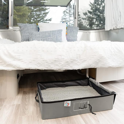 SportPet Designs Portable Travel Litter Box for Cats, Large Collapsible Litter Box with Zippered Lid, Water-Resistant & Leak-Resistant Cat Litter Tray for Travel, Gray