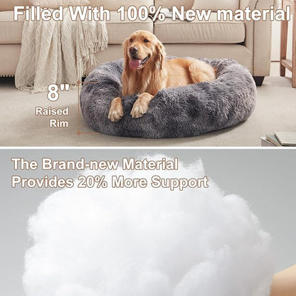 36 inches Donut Dog Bed for Large Dogs - Calming Fluffy Round Pet Bed with Removable & Washable Cover,Fits up to 80 lbs Pets (Tie-dye Grey,Large)