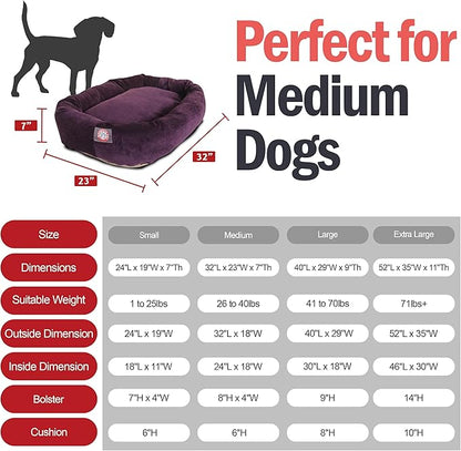 Majestic Pet 32 Inch Micro Velvet Calming Dog Bed Washable – Cozy Soft Round Dog Bed with Spine for Head Support - Fluffy Donut Puppy Mat 32x23x7 (inch) Medium – Aubergine