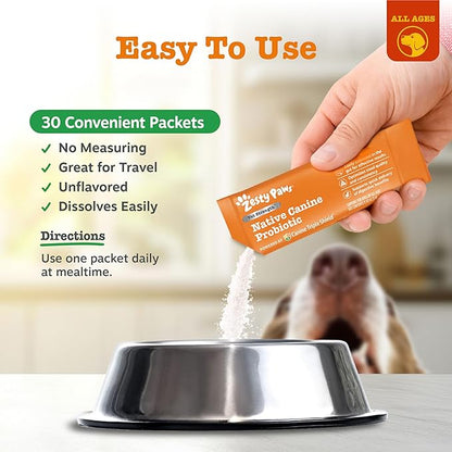 Zesty Paws Native Canine Probiotic - for Occasional Diarrhea + Digestive Health, Gut Flora & Immune System Support - Scientifically Studied & Veterinarian Formulated Probiotics for Dogs - 30 Packets