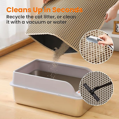 Small Cat Litter Mat, 20x14’’ Double Layer Honeycomb Cat Litter Box Mat, Non Slip Waterproof Urine Proof Litter Trapping Mat for Floor, Kitty Litter Pad, Indoor Pet Supplies, Beige