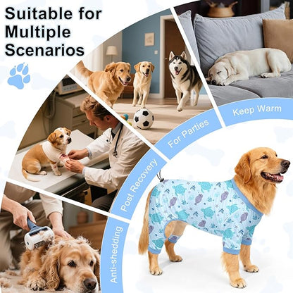 Bienbee Dog Pajamas, 4 Pack Dog Recovery Suit Shedding Suit Cute Soft Puppy Clothes Dogs Pjs Onesies Jammies Adjustable Breathable & Stretchy Clothes for Small Medium Large Dogs Girl Boy Puppy-2XL