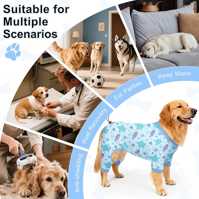 Bienbee Dog Pajamas, 4 Pack Dog Recovery Suit Shedding Suit Cute Soft Puppy Clothes Dogs Pjs Onesies Jammies Adjustable Breathable & Stretchy Clothes for Small Medium Large Dogs Girl Boy Puppy-3XL