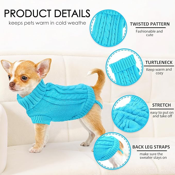 2 Pieces Chihuahua Sweater Dog Clothes for Small Dogs, Dog Sweaters for Small Dogs, Turtleneck Knitted Chihuahua Yorkie Sweater Xs