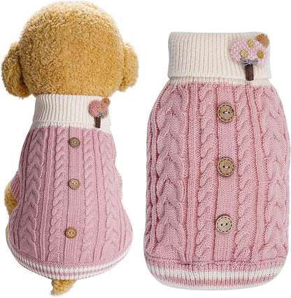 Topbuti Dog Sweater Turtleneck Knitwear Doggie Pullover Sweater Doggy Winter Coat Warm Pet Clothes Puppy Holiday Clothing Buttons Knitted Outfits for Small Cats Dogs Cold Weather (Medium)