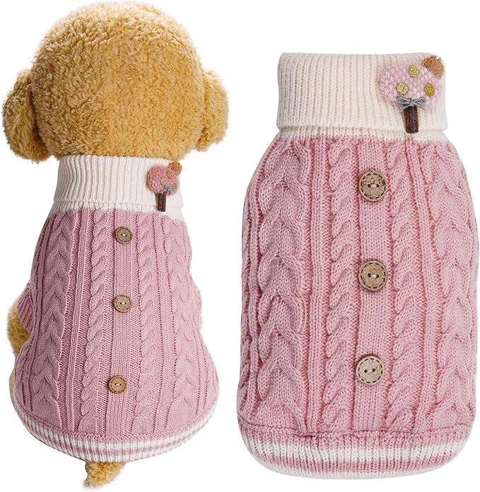 Topbuti Dog Sweater Turtleneck Knitwear Doggie Pullover Sweater Doggy Winter Coat Warm Pet Clothes Puppy Holiday Clothing Buttons Knitted Outfits for Small Cats Dogs Cold Weather (Small)