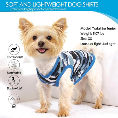2 Pieces Chihuahua Clothes Summer Dog Shirts for Small Dogs Soft Small Dog Clothes Camouflage Pattern Breathable Pet Clothes for Yorkie Shih tzu Cat XXS~M (Small)
