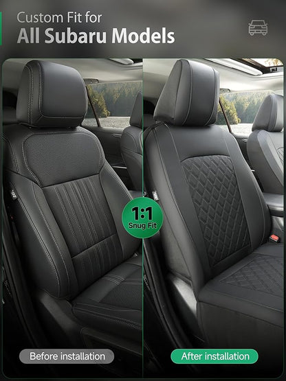 GIANT PANDA 2PCS Front Car Seat Cover for Subaru Outback Forester Crosstrek Legacy Impreza, Faux Leather Bucket Seat Covers (Black)