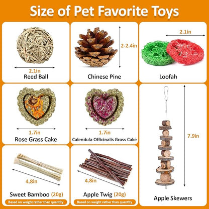 VESPRO Hamster Toys Set, Guinea Pig Toys Small Animal Chewing Toy and Rat Cage Accessories, Chinchillas, Gerbils, Rats, Rabbit Rodents Teeth Care, Apple Wood Timothy Hay Mouse Toy Swing Seesaw Bridge