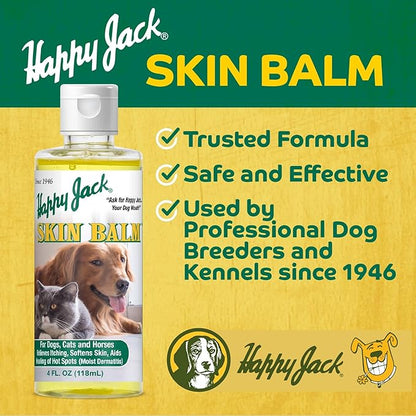 Happy Jack Skin Balm Hot Spot & Itchy Skin Relief for Dogs, Cats & Horses (4 oz), Softens, Aids Healing of Hot Spots, Fast Relief to Intense Itching, Scratching & Gnawing