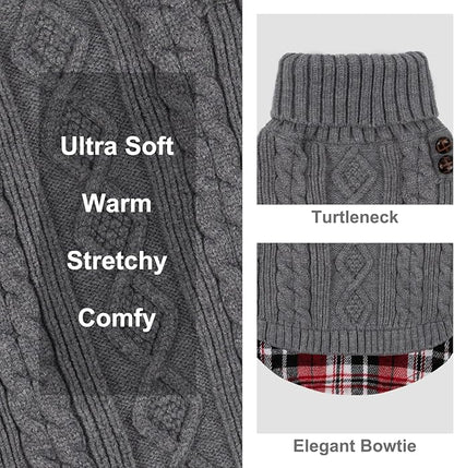 KYEESE Dog Sweater Soft Pullover Dog Sweaters for Medium Dogs Boy Warm Turtleneck Medium Dogs Sweater Stretchy Knitwear Cat Clothes with Gingham Patchwork Thick Pet Coat for Fall Winter Cold Weather