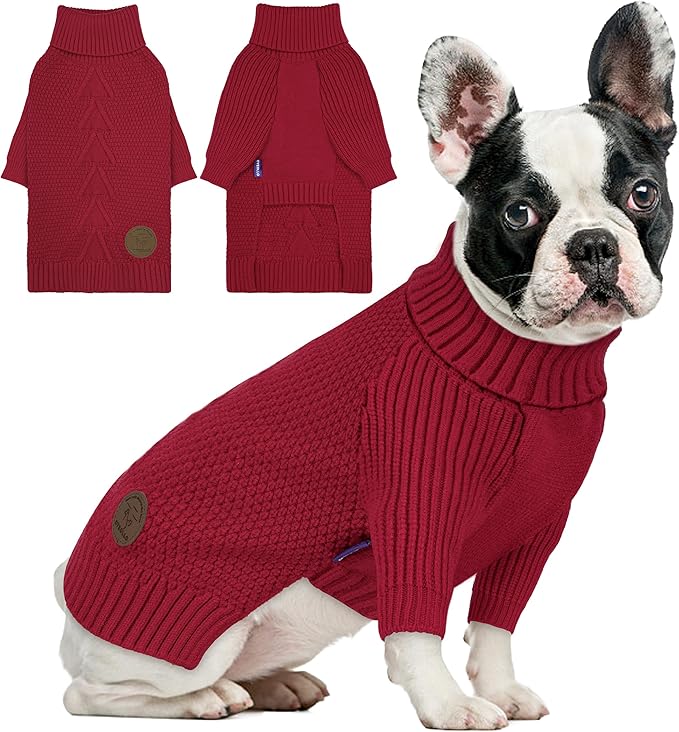 cyeollo Dog Sweater Warm Turtleneck Knitted Dog Christmas Sweaters with Long Sleeves Soft Winter Pet Clothes Sweaters for Dogs Girl