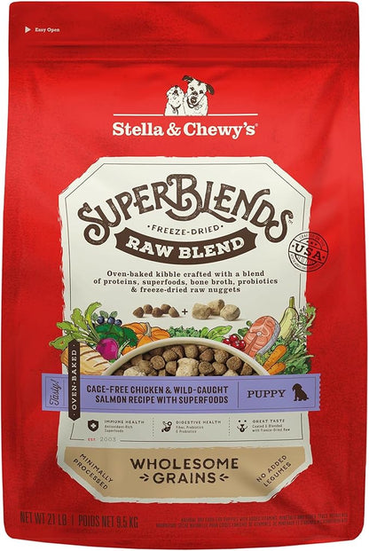 Stella & Chewy's SuperBlends Raw Blend Wholesome Grains Puppy Cage-Free Chicken & Wild Caught Salmon Recipe with Superfoods, 21 lb. Bag