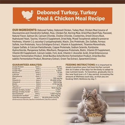 Wellness CORE Adult Dry Cat Food, Natural, Grain Free Kibble, Turkey and Chicken Recipe, 5 lb Bag