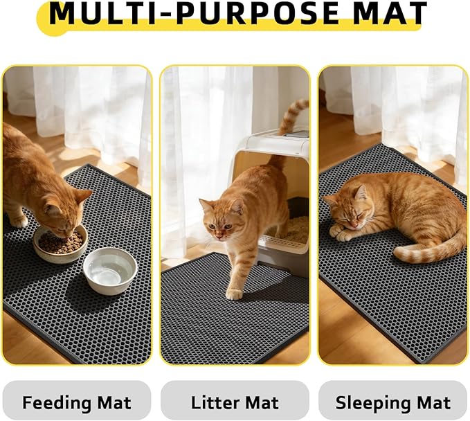 Cat Litter Mat, 30"X24" Large Double Layer Litter Trapping Mat, Waterproof/Urineproof, Easy to Clean Kitty Litter Mats for Floor, Scatter Control (Black-1Pack)