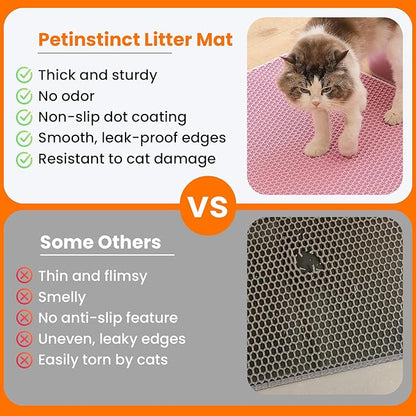 Jumbo Cat Litter Mat, 46x26 Inches Double Layer Honeycomb Litter Trapping Mat, Non Slip Waterproof Urine Proof Extra Large Cat Litter Box Mat, Kitten Supplies and Essentials, XXL, Pink