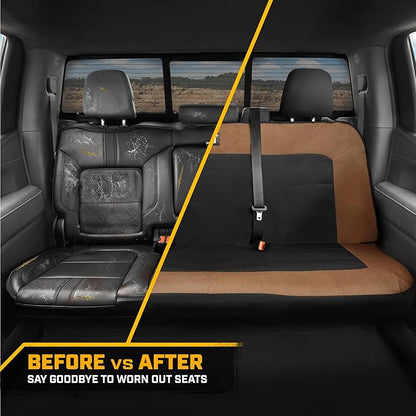 Cat MeshFlex Beige & Black Rear Seat Cover for Car – Durable Canvas & Mesh Design 60/40 Split Bench Protector for Cars, Trucks & SUVs – Back Seat Cover for Rear Bench – Interior Car Accessory