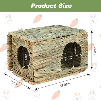 BWOGUE 2 Pack Grass Bunny House Natural Hand Woven Seagrass Hideaway Toy Hay Mat Chew Hut for Bunny Hamster Chinchilla Guinea Pigs Small Animals