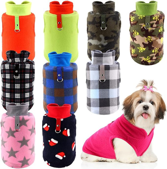 Reginary 10 Pack Large Dog Sweaters Fleece Pet Dog Clothes with Leash Ring Soft Warm Winter Puppy Plaid Shirt(Bright)