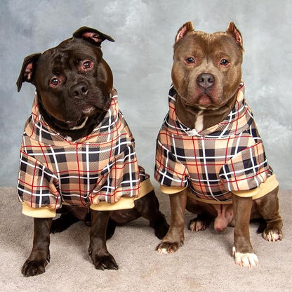 EXPAWLORER Plaid Dog Hoodie - British Style Warm Dog Sweater Shirt with Leash Hole,Pitbull Clothes Outfits,Winter Coat Apparel for All Breeds Puppy Girl Boy-Cat Apparel,Beige XX-Large
