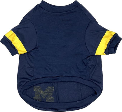 Pets First NCAA Michigan Wolverines T-Shirt for Dogs & Cats. Size Medium. Football/BASKTBALL Dog Shirt for College NCAA Team Fans. NEW & Updated Fashionable Stripe Design