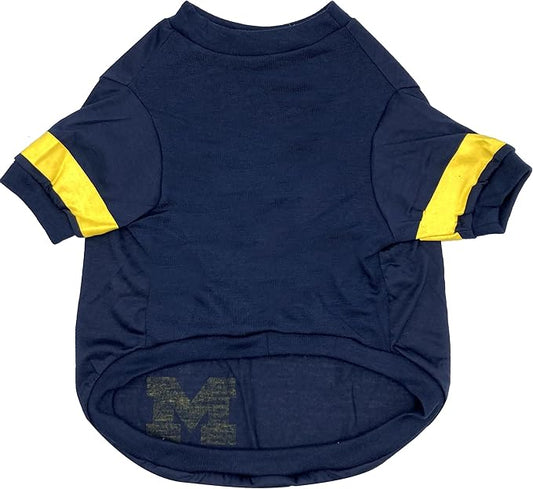 Pets First NCAA Michigan Wolverines T-Shirt for Dogs & Cats. Size Medium. Football/BASKTBALL Dog Shirt for College NCAA Team Fans. NEW & Updated Fashionable Stripe Design