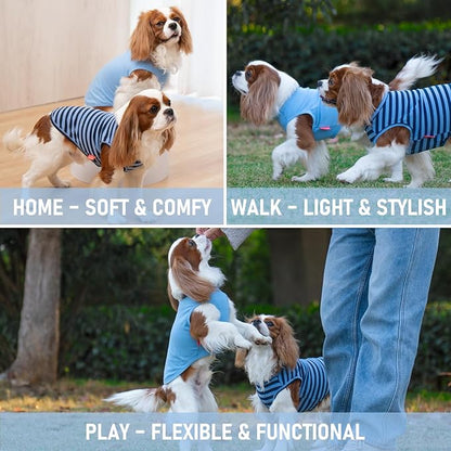 KYEESE 2Pack Dog Shirt, Soft Striped Dogs T Shirts, Lightweight Doggie Tank Top Cat Clothes, Sleeveless Dog Shirt for Small Dogs, Stretchy Pet Vest, Dark Blue, Medium