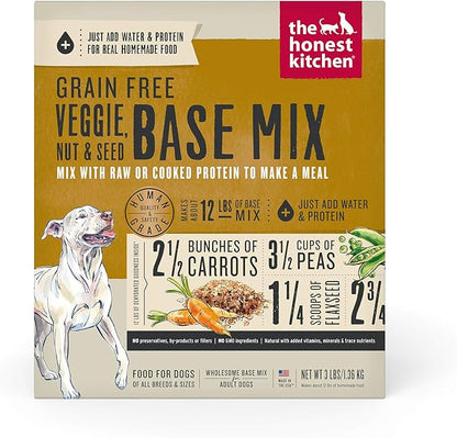 The Honest Kitchen Human Grade Dehydrated Dog Food, Grain Free Veggie, Nut & Seed Base Mix for Dogs 3 lb