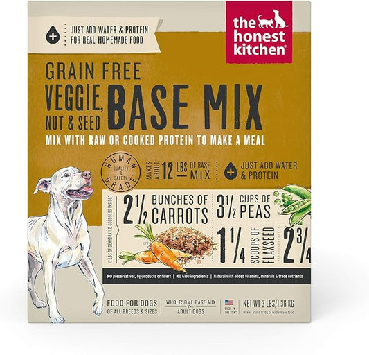 The Honest Kitchen Human Grade Dehydrated Dog Food, Grain Free Veggie, Nut & Seed Base Mix for Dogs 3 lb